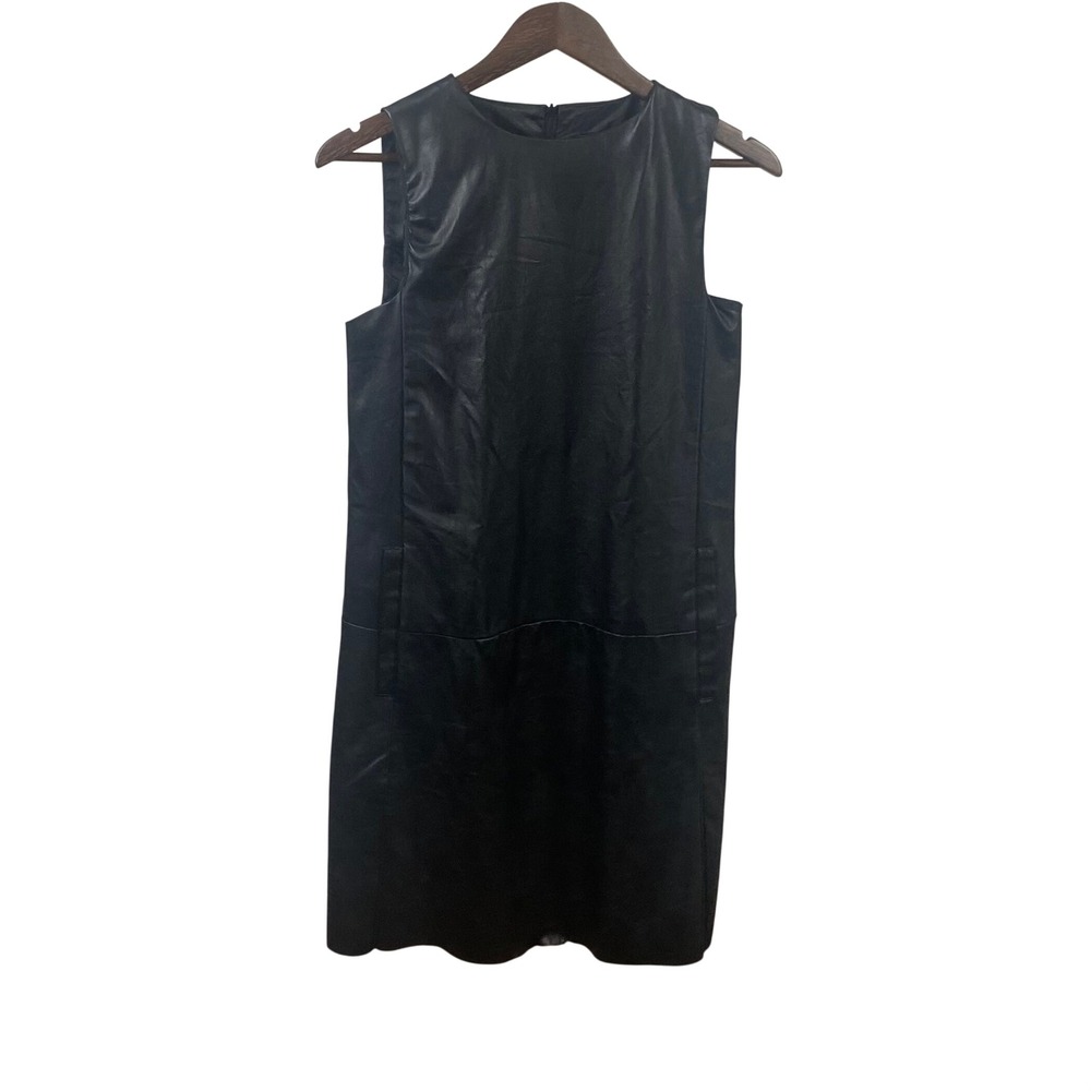 CMNC Faux Leather Black Dress Sleeveless Pockets Shift Minimal Women's Medium
